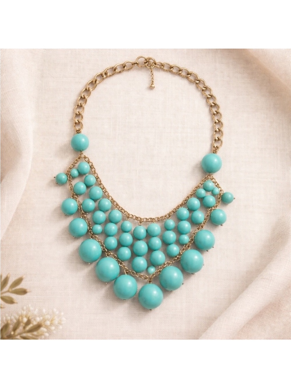 VTG Turquoise Color Statement Bubbles Bib Necklace